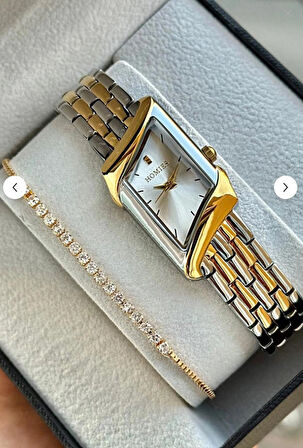 Dikörtgen Kasa Kadın Kol Saati \ İki Renk Kordon Orjinal Hediyelik Kutulu