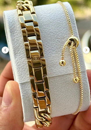 Bileklik Görünümlü Gold Kadın Kol Saati/ Çelik Zicir Kol Saati