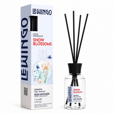 Ev Parfümü Koku Çubuğu Salon Esansı Snow Blossoms Bambu Çubuklu Oda Kokusu - 110 ml - Cam Şişe
