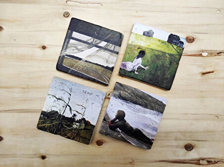 Andrew Wyeth - Traverten Bardak Altlığı 4'lü Set Standlı