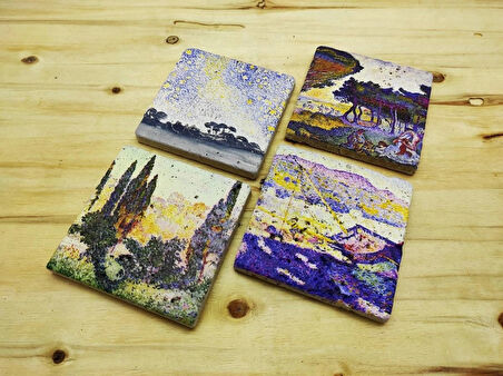 Henri-edmond Cross - Taş Bardak Altlığı 4'lü Set Standlı