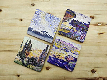 Henri-edmond Cross - Taş Bardak Altlığı 4'lü Set Standlı