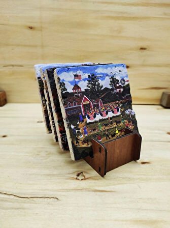 Jane Wooster Scott- Taş Bardak Altlığı 4'lü Set Standlı