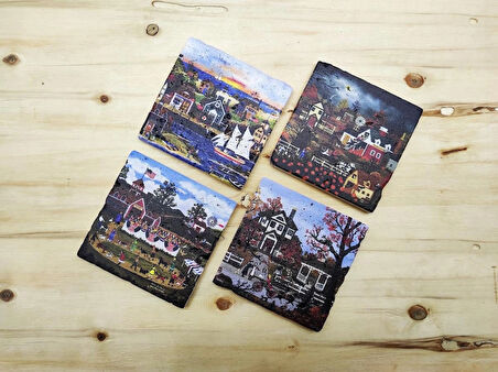 Jane Wooster Scott- Taş Bardak Altlığı 4'lü Set Standlı