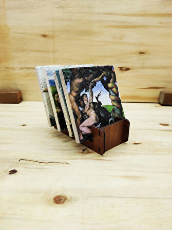 Michelangelo - Taş Bardak Altlığı 4'lü Set Standlı