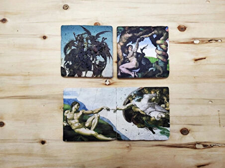 Michelangelo - Taş Bardak Altlığı 4'lü Set Standlı