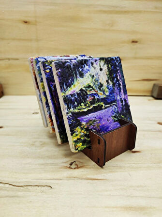 Pierre Bonnard - Taş Bardak Altlığı 4'lü Set Standlı