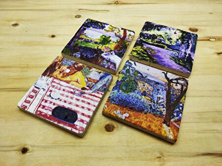 Pierre Bonnard - Taş Bardak Altlığı 4'lü Set Standlı