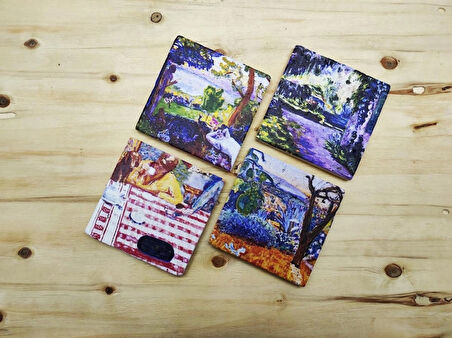 Pierre Bonnard - Taş Bardak Altlığı 4'lü Set Standlı