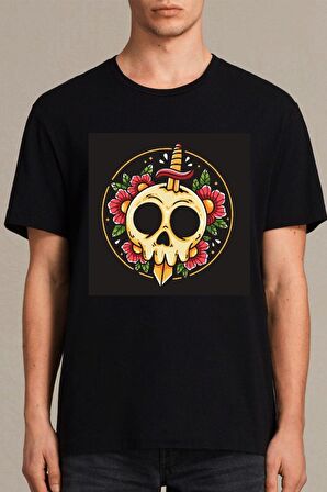 Erkek Siyah Kafatası Ve Çiçekler