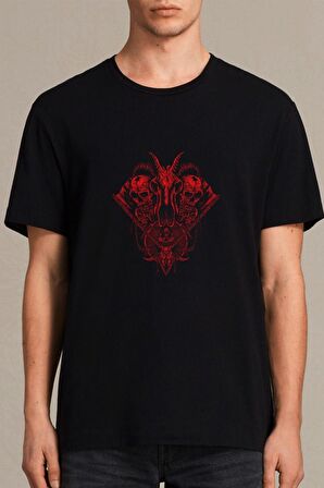 Erkek Siyah Keçi Kafatası T-Shirt