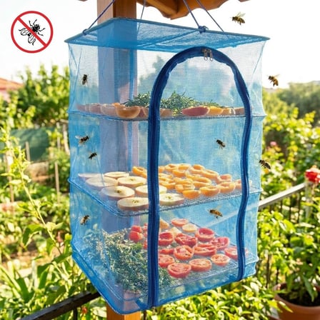 BUFFER® 3 Katlı Fermuarlı Sebze Meyve Kurutucu File – 40x40 cm Katlı Askılı Kurutma Filesi (52 cm Uzunluk)