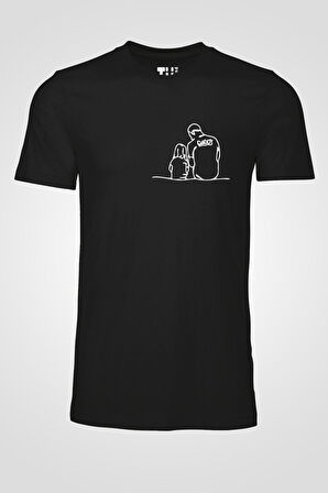 Baba kız soyut tasarım pamuklu tişört