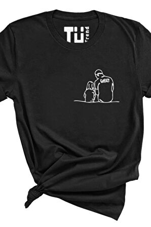 Baba kız soyut tasarım pamuklu tişört