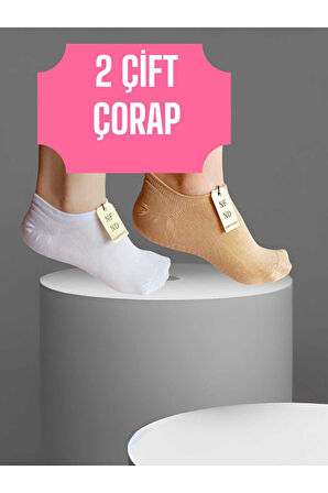 2 ÇİFT BABET ÇORAP GÖRÜNMEZ ÇORAP SPOR YOGA PİLATES SNEAKERS KAYMAZ SİLİKON TABAN 36-40 BEYAZ KREM