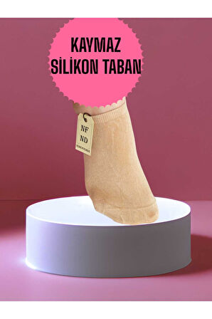 3 Çift Babet Çorap Görünmez Spor Yoga Pilates Kaymaz Silikon Taban 36-40 Siyah Beyaz Krem Dikişsiz