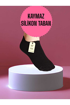 3 Çift Babet Çorap Görünmez Spor Yoga Pilates Kaymaz Silikon Taban 36-40 Siyah Beyaz Krem Dikişsiz