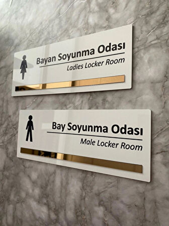 Bronz Aynalı Parlak Beyaz Seri Bay&Bayan Soyunma Odası Yönlendirme Levha Seti