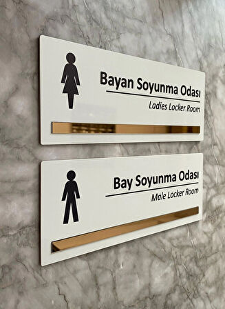 Bronz Aynalı Parlak Beyaz Seri Bay&Bayan Soyunma Odası Yönlendirme Levha Seti