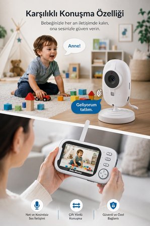 Bebek Kamerası LCD Ekranlı 3.5 İNÇ Ninni Söyleyen Gece Görüşlü Ağlama Sensörlü Bebek Odası Kamerası