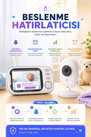 Bebek Kamerası LCD Ekranlı 3.5 İNÇ Ninni Söyleyen Gece Görüşlü Ağlama Sensörlü Bebek Odası Kamerası