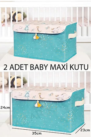 (2 ADET)Baby Çok Amaçlı Kapaklı Kutu Düzenleyici Maxi (MAVİ) 35x24x23