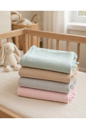 Müslin Bebek Örtüsü | %100 Pamuk | 90x120 | Nefes Alan Yumuşak Yenidoğan Kundak ve Bebek Battaniyesi