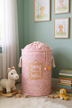 Baby Dolap içi düzenleyici Yuvarlak Torbalı Sepet/Oyuncak Sepeti/Kirli Çamaşır Sepeti 46x31 cm