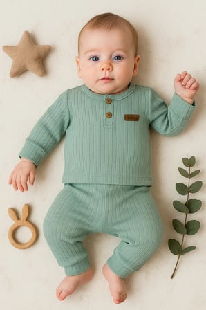 Çizgili Kumaş % 100 Pamuk 2'li Unisex Takım