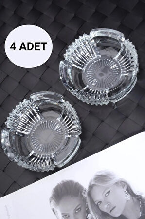 4 Adet Cam Kristal Lüks İpek Küllük - Kül Tablası - Yuvarlak Kül Tabağı