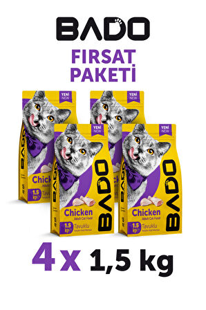 Bado Yetişkin Kedi Maması Tavuk Etli 1,5 Kg 4'lü