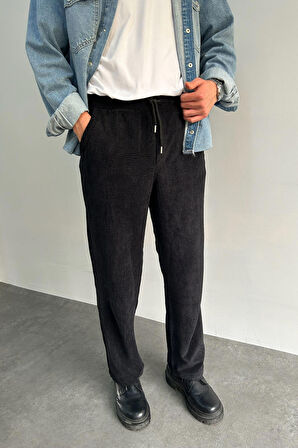 HYMAN Erkek Beli Lastikli Baggy Kalıp Kadife Pantolon