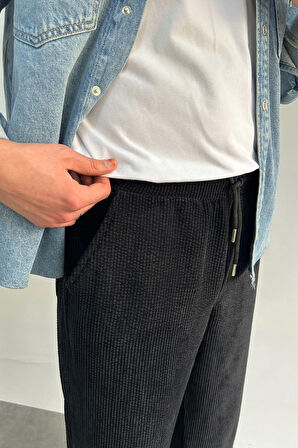 HYMAN Erkek Beli Lastikli Baggy Kalıp Kadife Pantolon