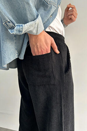 HYMAN Erkek Beli Lastikli Baggy Kalıp Kadife Pantolon