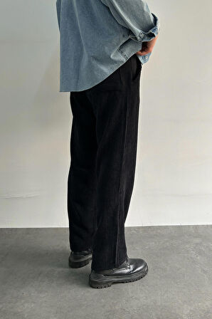 HYMAN Erkek Beli Lastikli Baggy Kalıp Kadife Pantolon