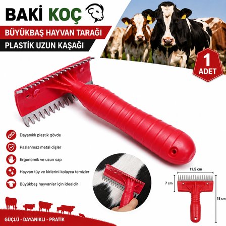 Büyük Baş Hayvan Tarağı Plastik Saplı Sağlam Renkli Kaşağı 1  Adet Gönderilir 