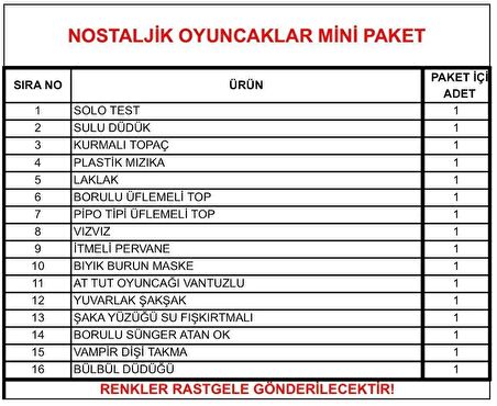 NOSTALJİK OYUNCAKPAKETİ 16 PARÇA