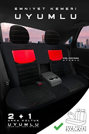 Peugeot 301 Acces Bütün Sedan 2012-2017 Aracınıza Uyumlu Koltuk Kılıfı Tay Tüyü Siyah Kırmızı