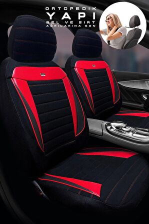 Honda Civic Hachback Sedan 2016-2021 Aracınıza Uyumlu Koltuk Kılıfı Tay Tüyü Siyah Kırmızı