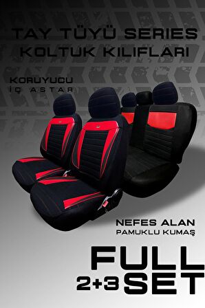 Honda Civic Hachback Sedan 2016-2021 Aracınıza Uyumlu Koltuk Kılıfı Tay Tüyü Siyah Kırmızı