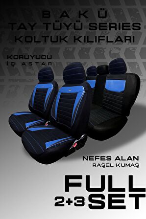 Ford Transit 5+1 2005-2009 Aracınıza Uyumlu Koltuk Kılıfı Tay Tüyü Siyah Mavi