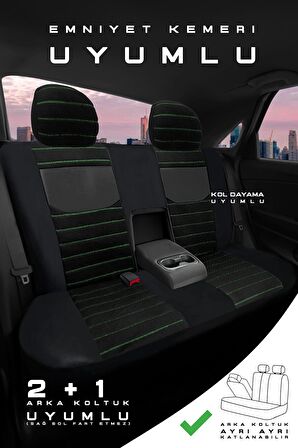 Mercedes C-180 Amg 7g Sedan 2010-2014 Aracınıza Uyumlu Koltuk Kılıfı Tay Tüyü Siyah Yeşil
