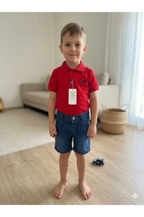 Erkek Çocuk Yazlık Polo Tişörtlü Kot Şort Kombini - Şık ve Rahat Set