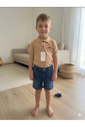 Erkek Çocuk Yazlık Polo Tişörtlü Kot Şort Kombini - Şık ve Rahat Set