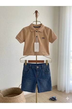 Erkek Çocuk Yazlık Polo Tişörtlü Kot Şort Kombini - Şık ve Rahat Set