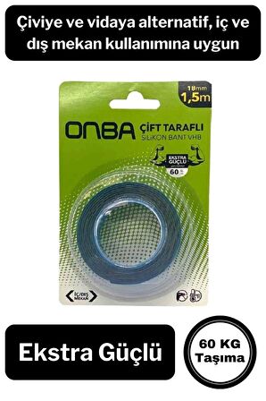 60 Kg Çift Taraflı Ekstra Güçlü Çok Amaçlı Tamir Silikon Bant Dış Mekan Montaj Bandı 18 Mm X 1,5 Mt