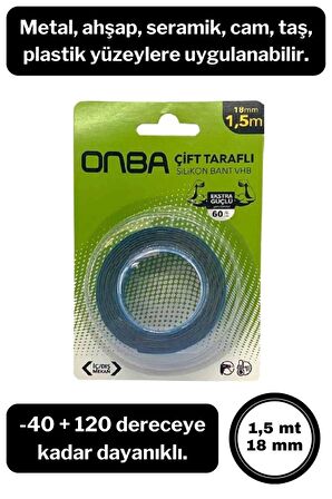 60 Kg Çift Taraflı Ekstra Güçlü Çok Amaçlı Tamir Silikon Bant Dış Mekan Montaj Bandı 18 Mm X 1,5 Mt