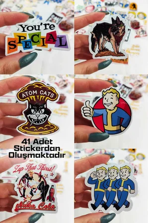 Fallout Serisi Mega Sticker Paketi 41 Parça Kaliteli Su Geçirmez Laptop Telefon Etiket Seti