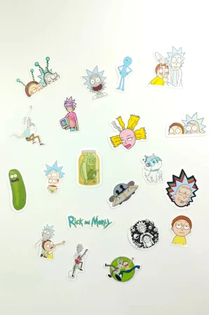 Rick and Morty Sticker Paketi 20 Parça Kaliteli Su Geçirmez Laptop Telefon Etiket Seti