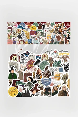 Harry Potter Temalı Sticker Paketi 60 Parça Kaliteli Su Geçirmez Laptop Telefon Termos Etiket Seti